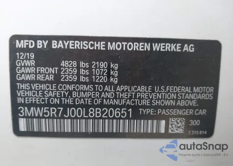 2020 BMW 3 Series 330I xDrive из США, поврежденный, VIN 3MW5R7J00L8B20651